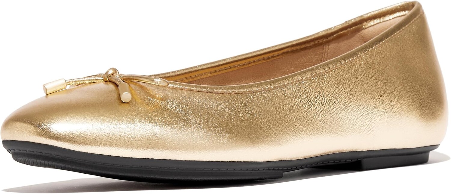 

Туфли на плоской подошве FitFlop Delicato Bow Soft Metallic-Leather Ballerinas, цвет Old Gold