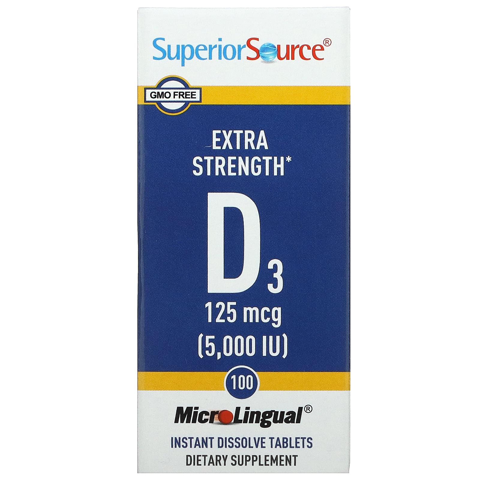 Superior Source Сверхсильный витамин D3 5000 МЕ 100 микролингвальных быстрорастворимых таблеток