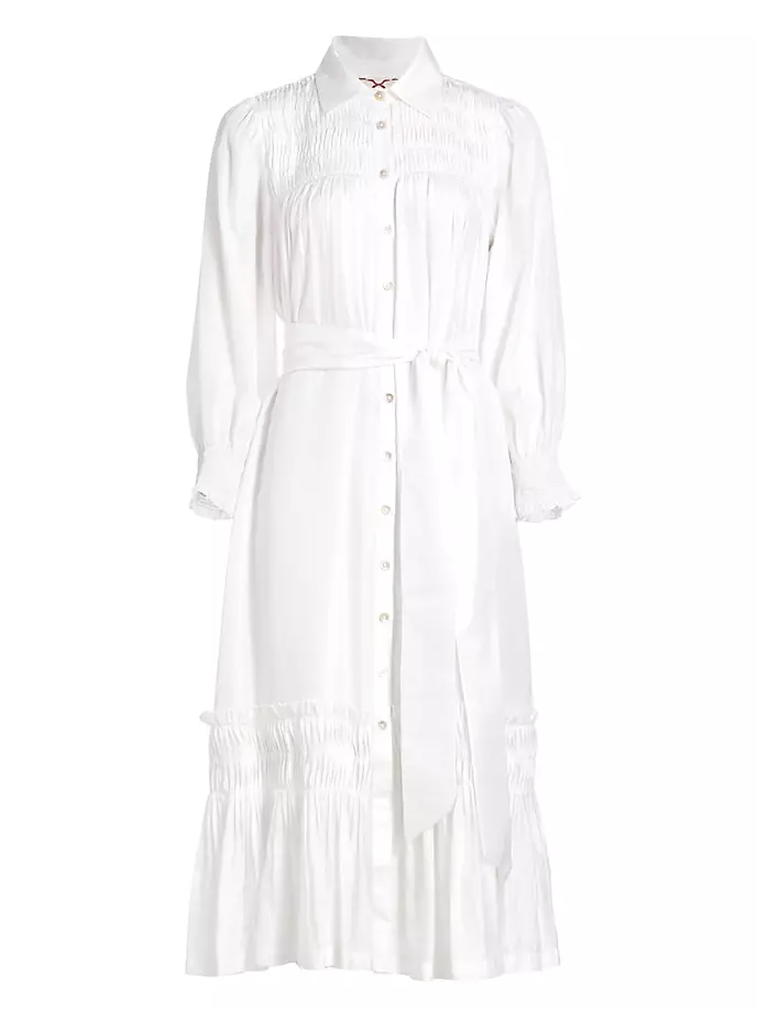Шелковое платье миди Hatfield со сборками Figue, белый
