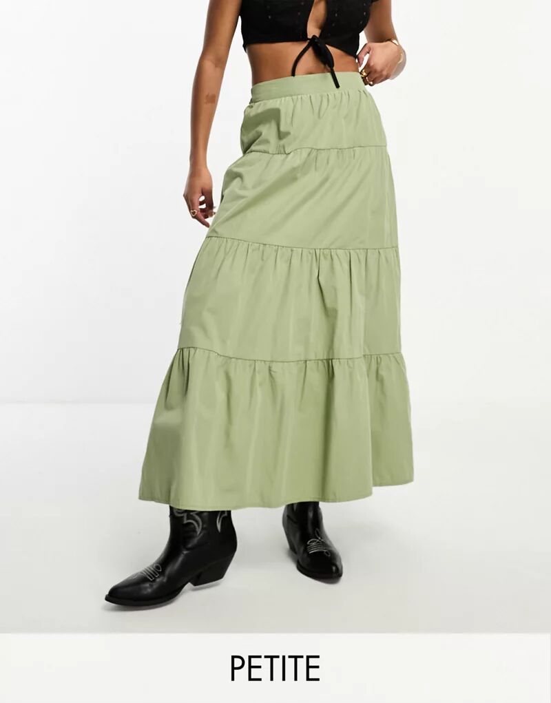 Ярусная юбка макси из поплина Miss Selfridge Petite цвета хаки
