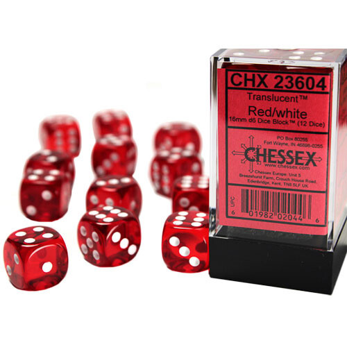 

Аксессуары Chessex Chessex 16mm d6 Set: Translucent - Red w/White (12)