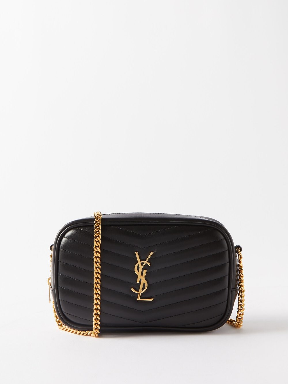 

Стеганая кожаная мини-сумка через плечо lou Saint Laurent, черный