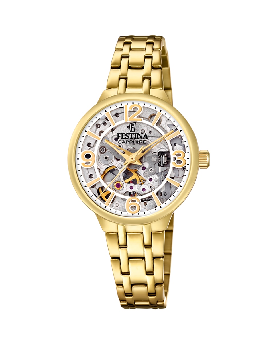F20617/1 Автоматические женские часы Skeleton из золотой стали Festina, золотой