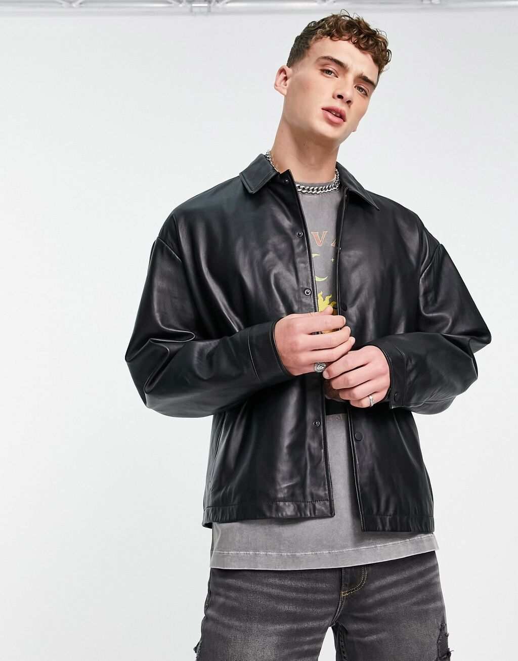 

Черная объемная куртка из натуральной кожи ASOS DESIGN, Черный