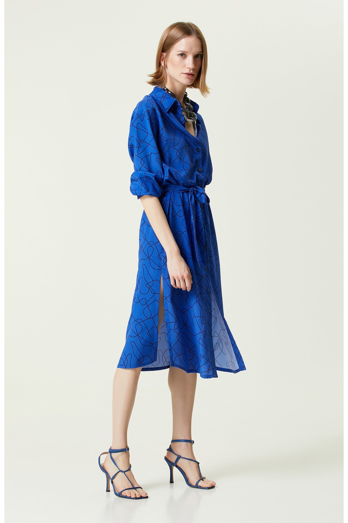 Limited Saks Синее шелковое платье длиной до колена Network, темно-синий