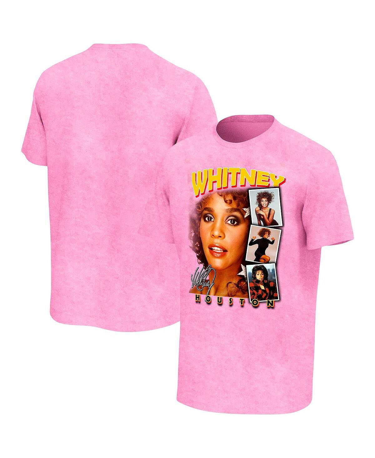 Мужская розовая стираная футболка Whitney Houston Photo Collage Philcos