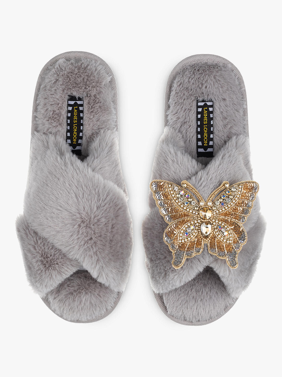 

Классические тапочки из искусственного меха Laines London Butterfly, серые