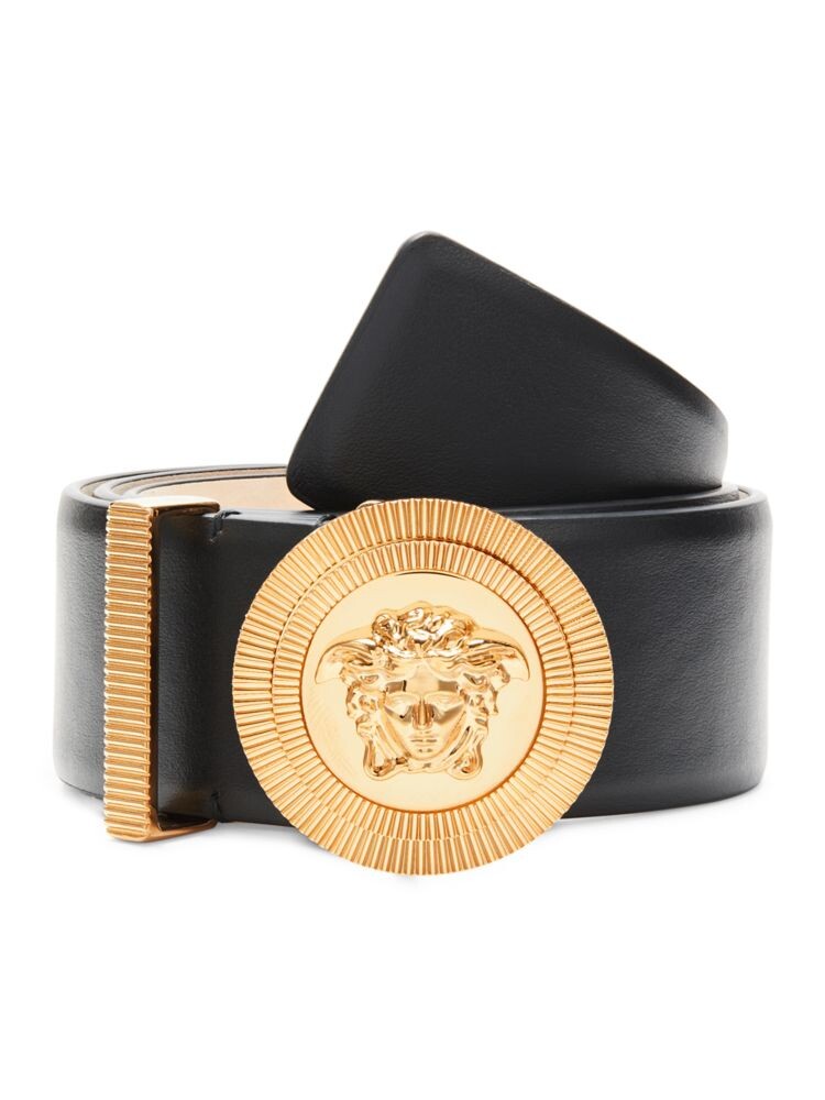 

Кожаный ремень с пряжкой Medusa Biggie Versace, цвет Black Gold