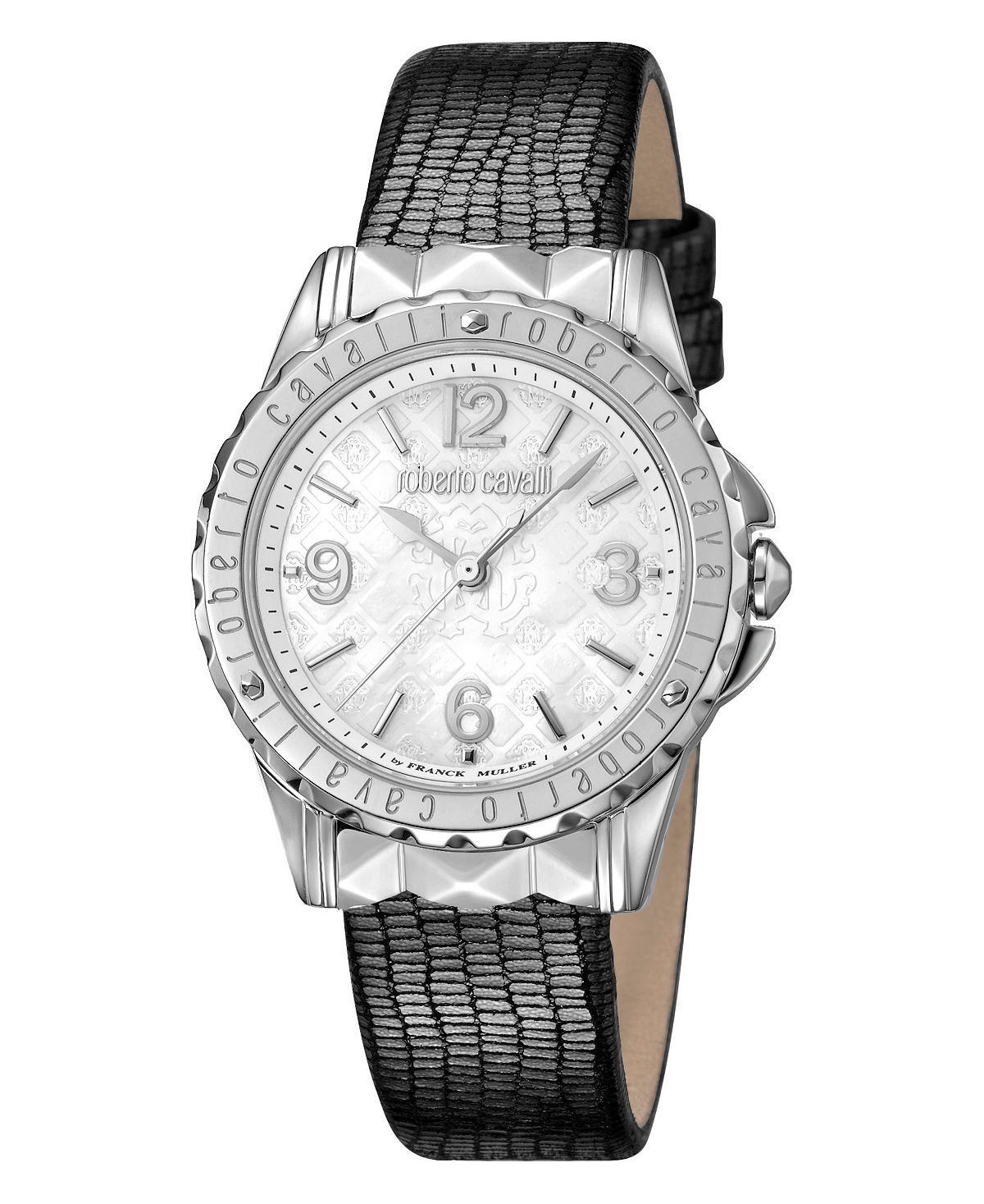 Женские швейцарские кварцевые часы с серым кожаным ремешком от Franck Muller, 34 мм Roberto Cavalli, серый