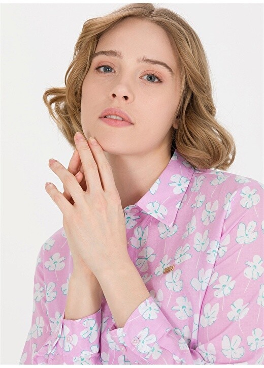 

Розовая женская рубашка с воротником рубашки с цветочным узором U.S. Polo Assn.