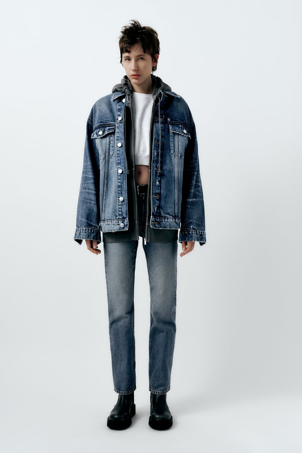 

Джинсы trf прямого кроя с высокой посадкой ZARA, синий