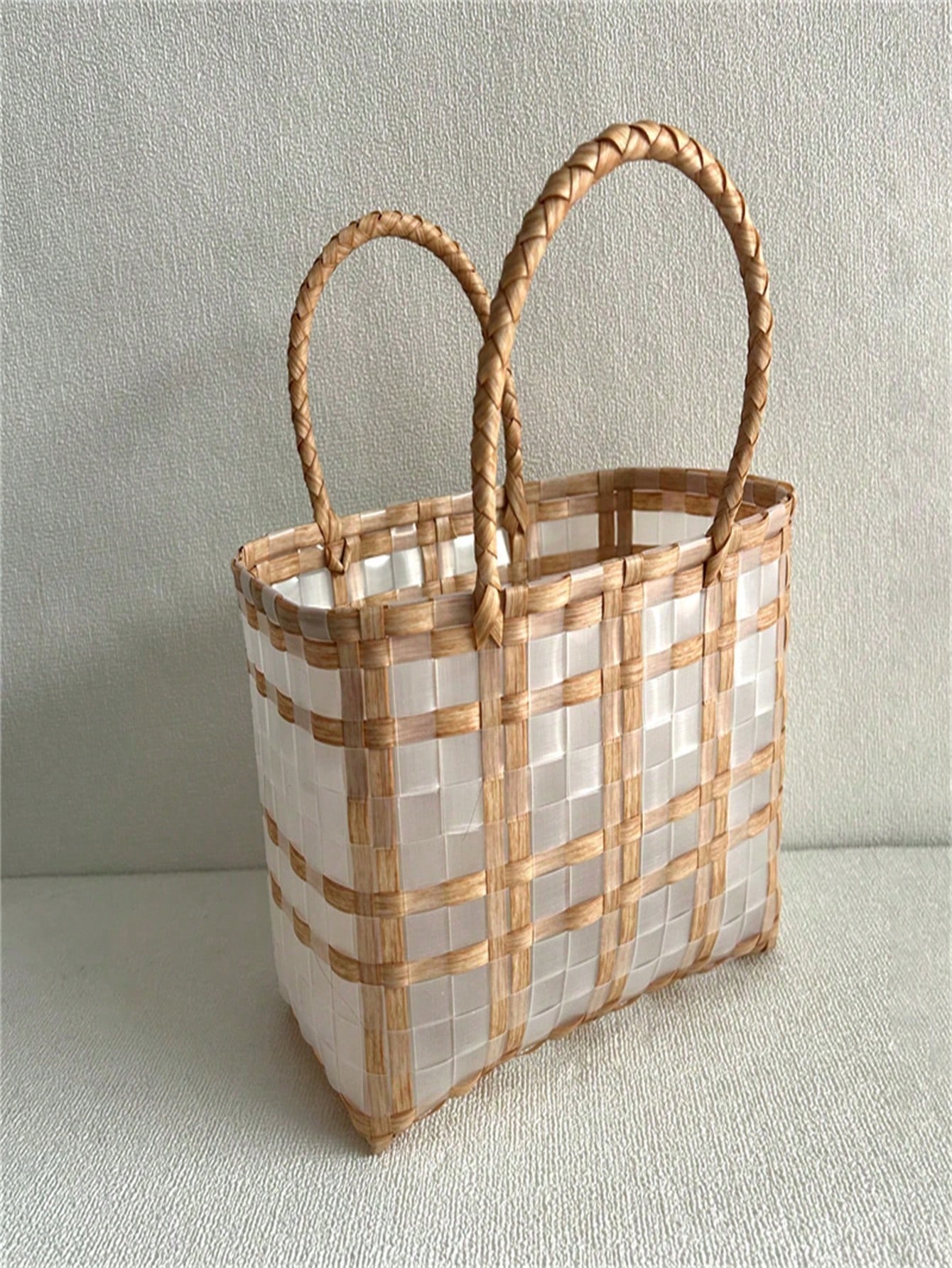 1 шт. прозрачная двухцветная пластиковая сумка среднего плетения, желтый цена и фото