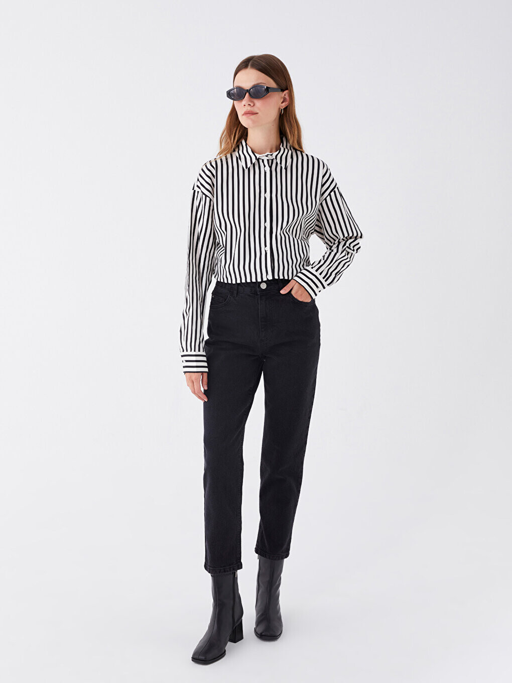 

Женские джинсовые брюки Mom Fit LCW Modest, черное родео, Черный