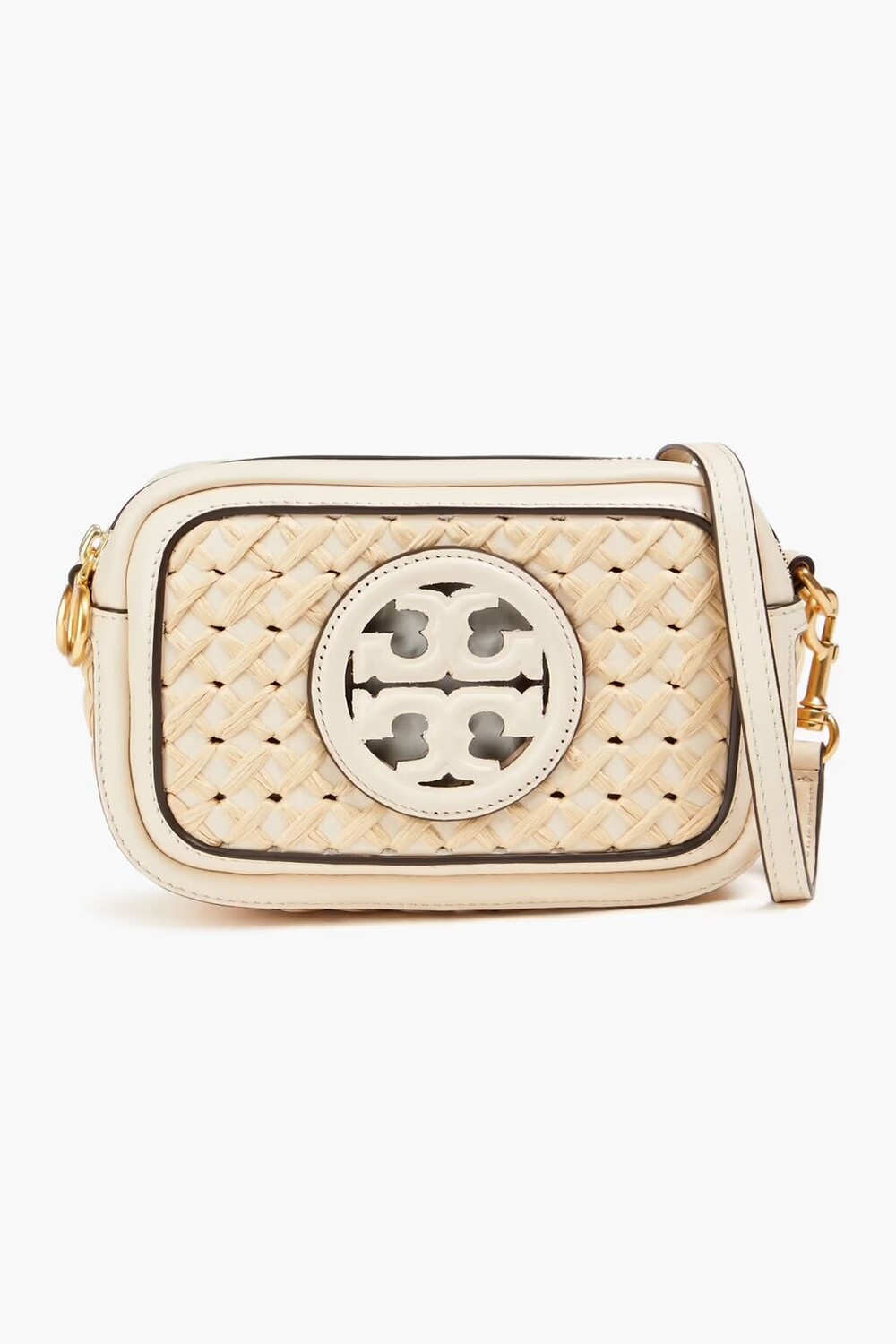 

Сумка на плечо Perry из шагреневой кожи и соломы Tory Burch, крем