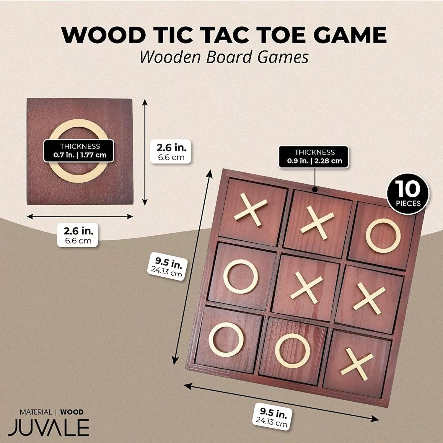 Деревянная игра для журнального столика «крестики-нолики» (9,5 x 9,5 дюймов, 10 предметов) Juvale