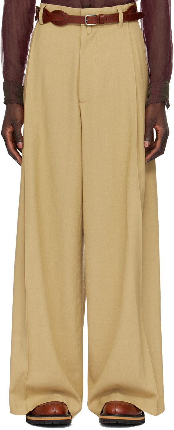 

Бежевые брюки со складками Dries Van Noten, цвет Sand