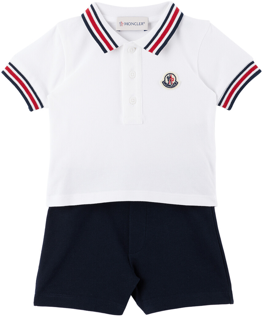 

Белый и темно-синий комплект из поло и шорт Baby White Moncler Enfant