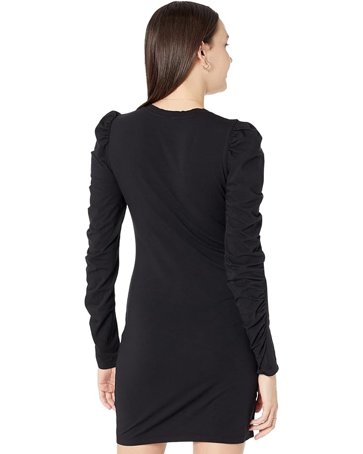 Платье bobi Los Angeles Draped Modal Jersey V-Neck Shirred Sleeve Dress, черный