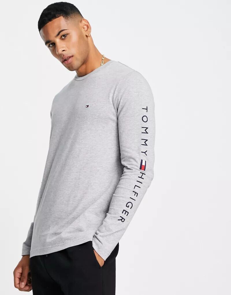 

Серый вересковый топ с длинными рукавами и логотипом Tommy Hilfiger