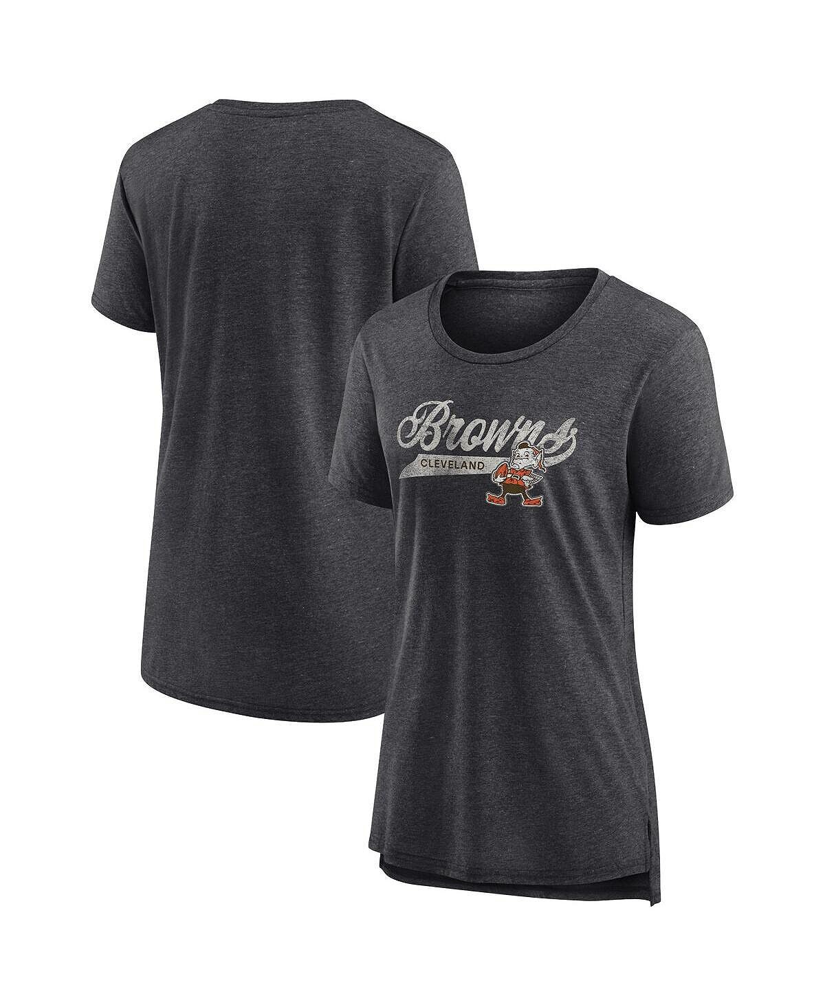 

Женская футболка с логотипом Heather Charcoal Cleveland Browns Original Play Tri-Blend Fanatics