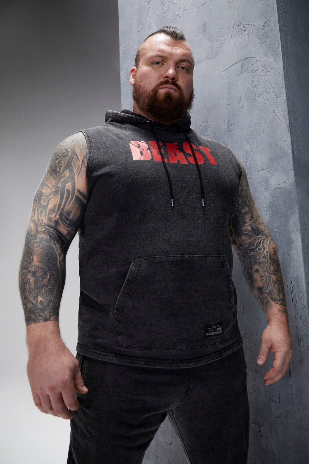 

Мужская худи без рукавов acid wash man active beast Boohoo, черный