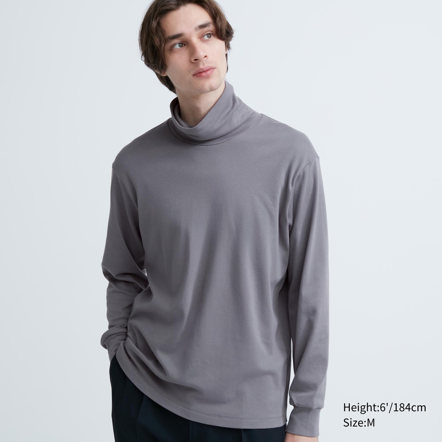 

Мягкая футболка с водолазкой и длинными рукавами с начесом Uniqlo, серый