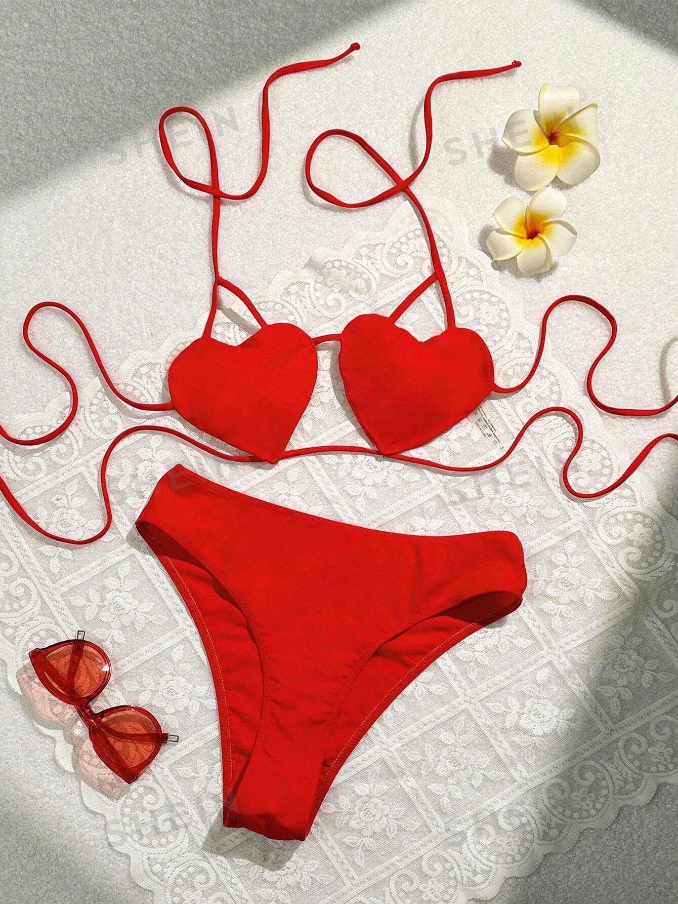Женский однотонный комплект купальника бикини с вырезами, красный