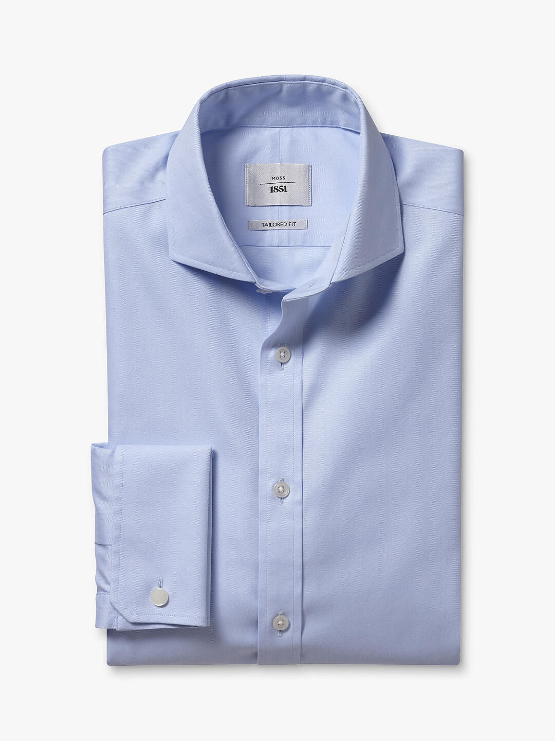 

Рубашка из твила без железной отделки Moss 1851 Tailor Fit с двойными манжетами, небесно-голубая