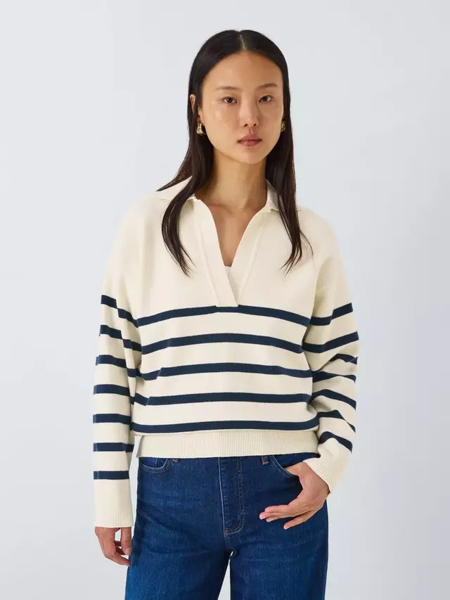 

Джемпер John Lewis John Lewis Stripe Open Collar Cotton Blend, цвет white/multi