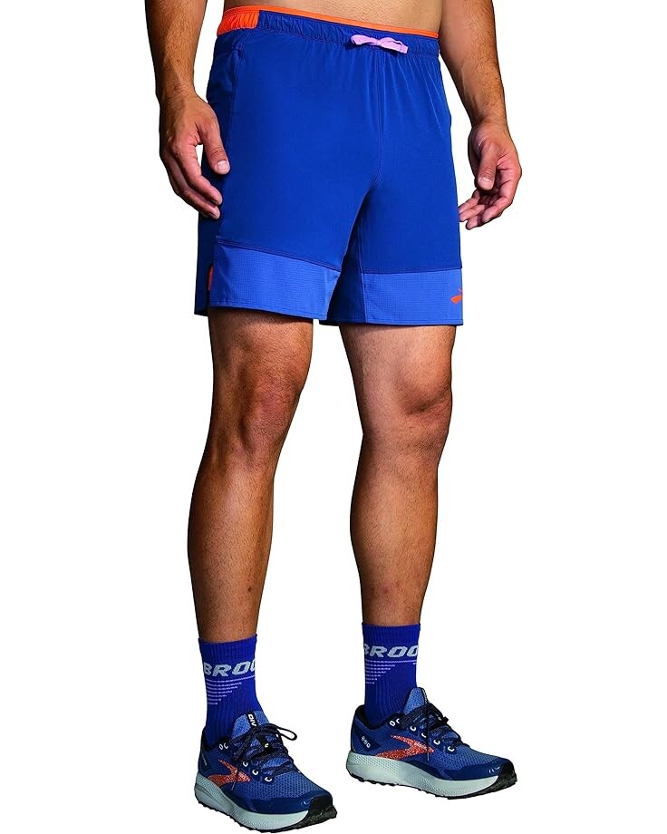 

Шорты Brooks High Point 7" 2-in-1 Shorts, цвет Dark Aegean/Bright Orange