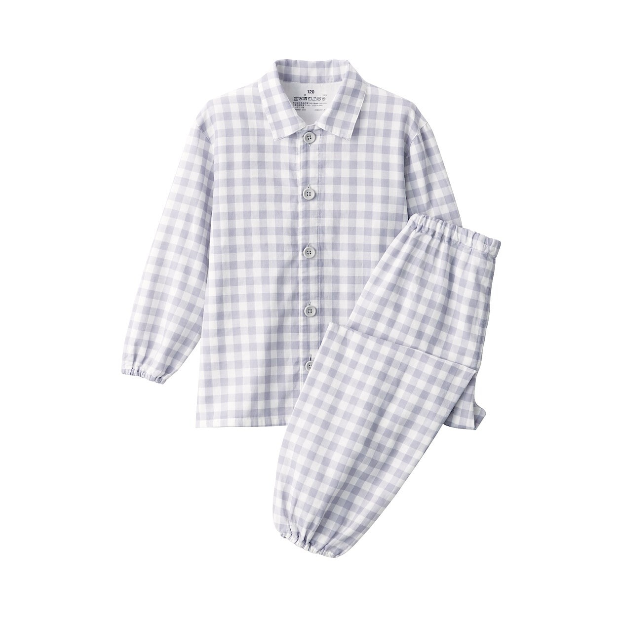 

Пижама из двойной марли без боковых швов (детская) MUJI, лавандовый чек