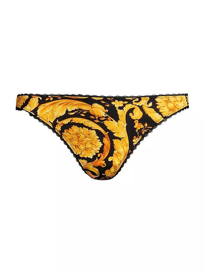 

Стринги с принтом и кружевной отделкой Versace, цвет black gold