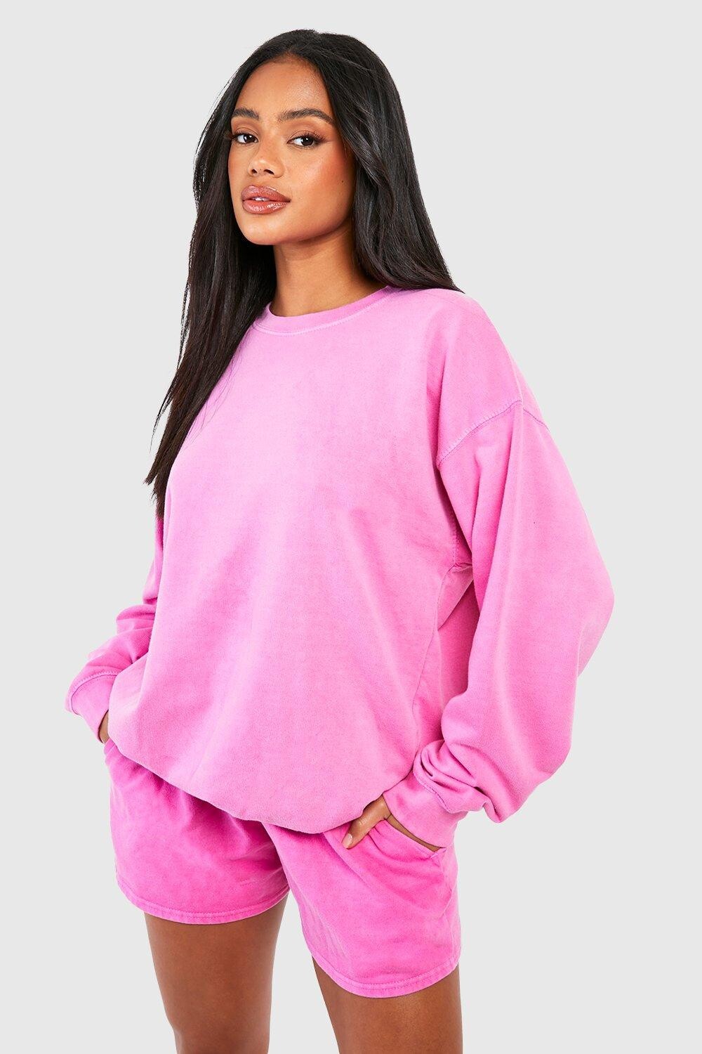 

Свитшот overdyed короткий спортивный костюм Boohoo, розовый