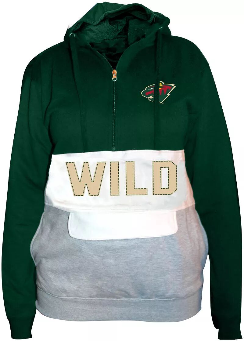 Зеленый пуловер с капюшоном и молнией в четверть профиля Profile Varsity Big & Tall Minnesota Wild Team