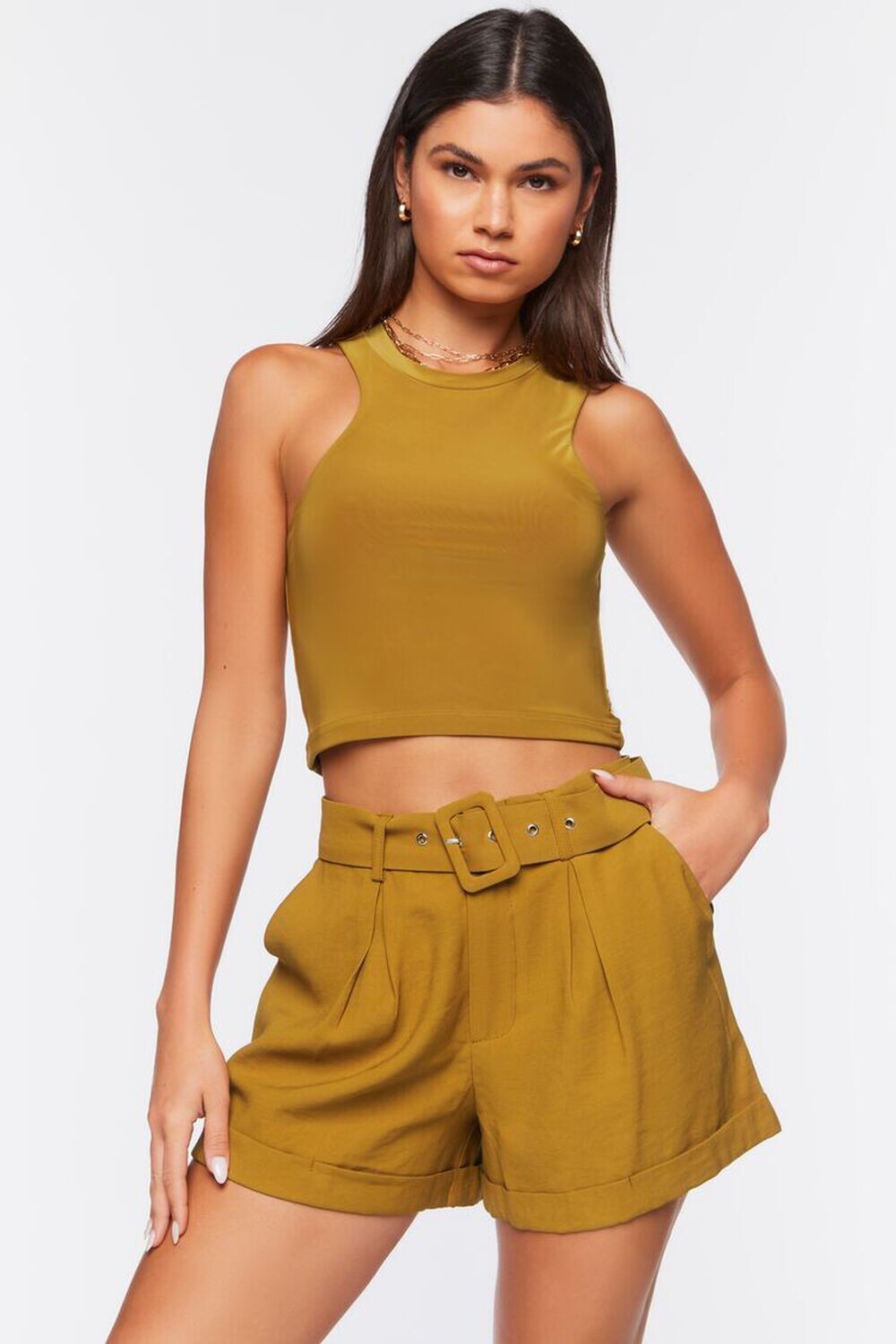 

Брюки-шорты с поясом Forever 21, золотой, Желтый