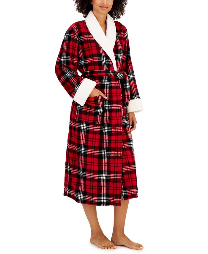 Женский клетчатый халат с длинными рукавами и завязками Charter Club, красный