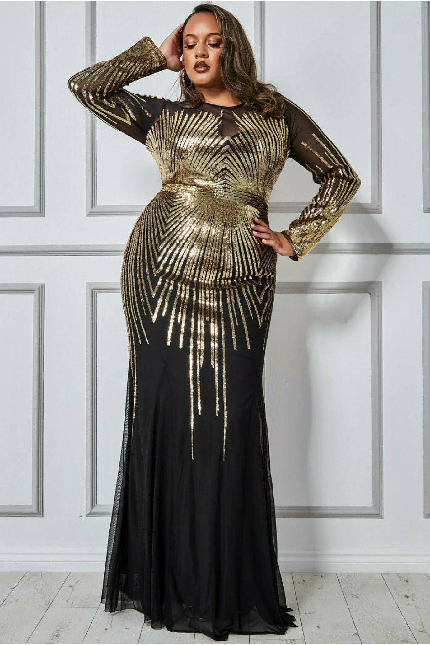 Платье макси с пайетками Plus Shooting Star Goddiva, золото длинное платье с пайетками h