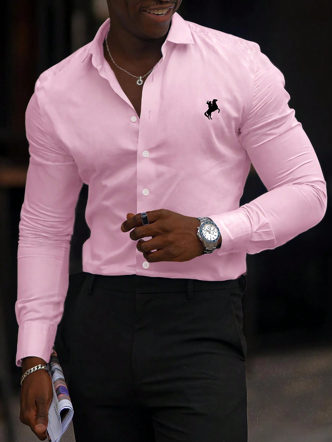 цена Мужская рубашка с длинным рукавом Manfinity Mode, розовый