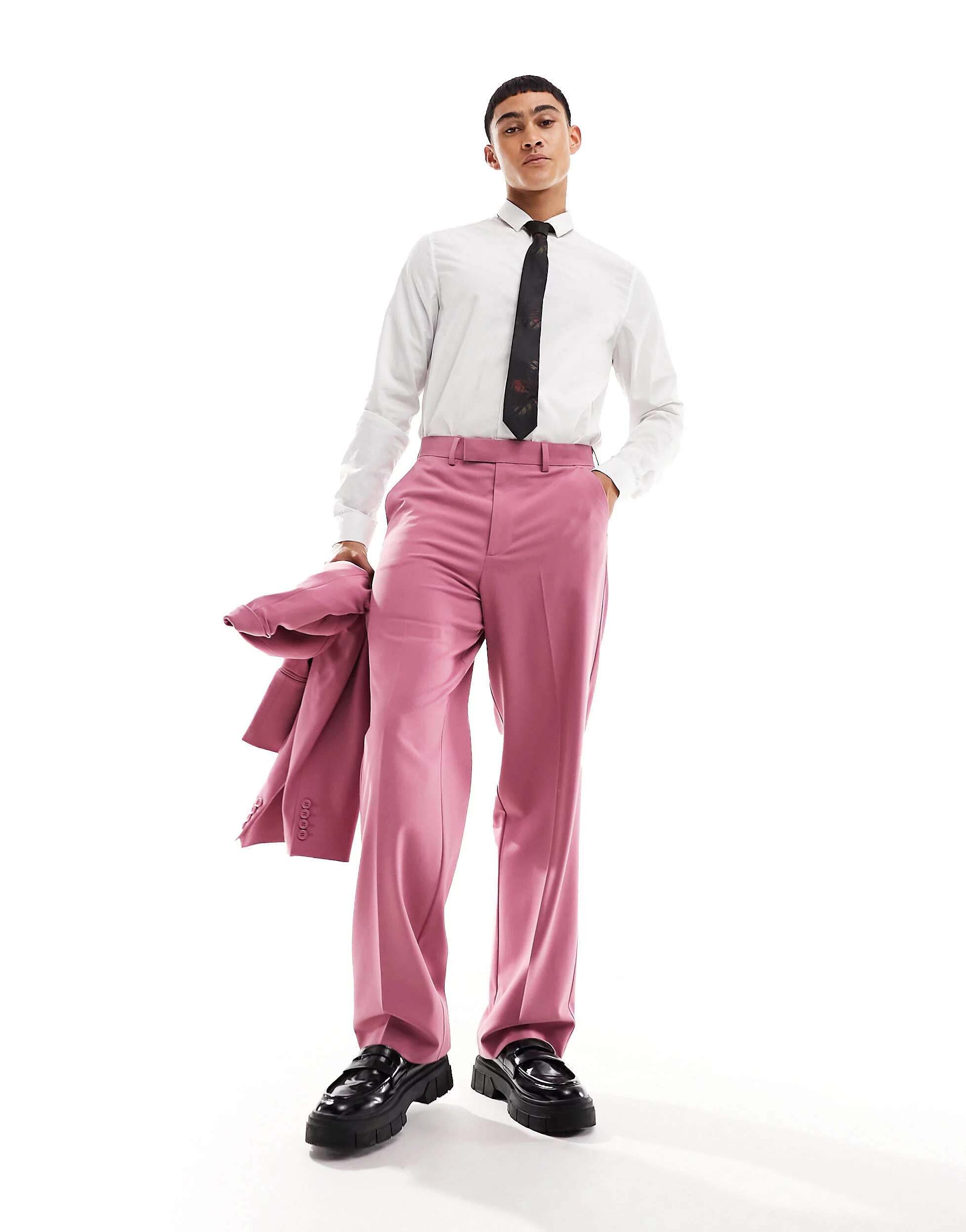Розовые широкие костюмные брюки ASOS