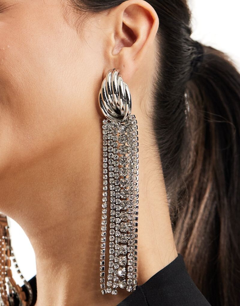 

Серьги-подвески ASOS DESIGN серебристого цвета с кристаллами