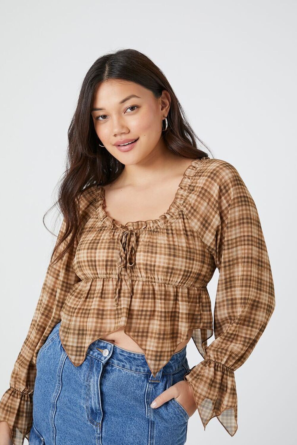

Укороченный топ с платком в клетку Forever 21, коричневый