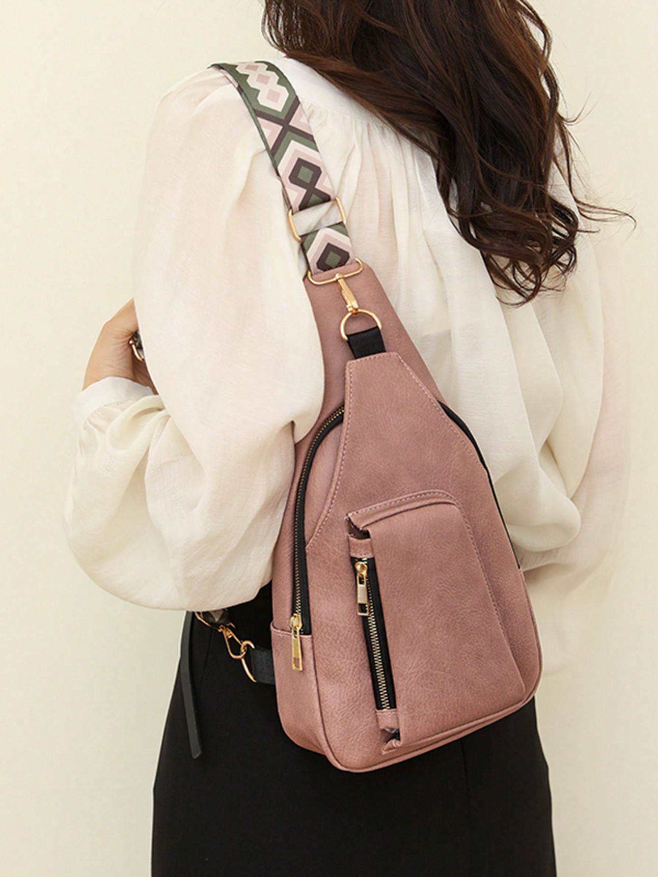 Простая женская сумка-слинг с тиснением личи, розовый