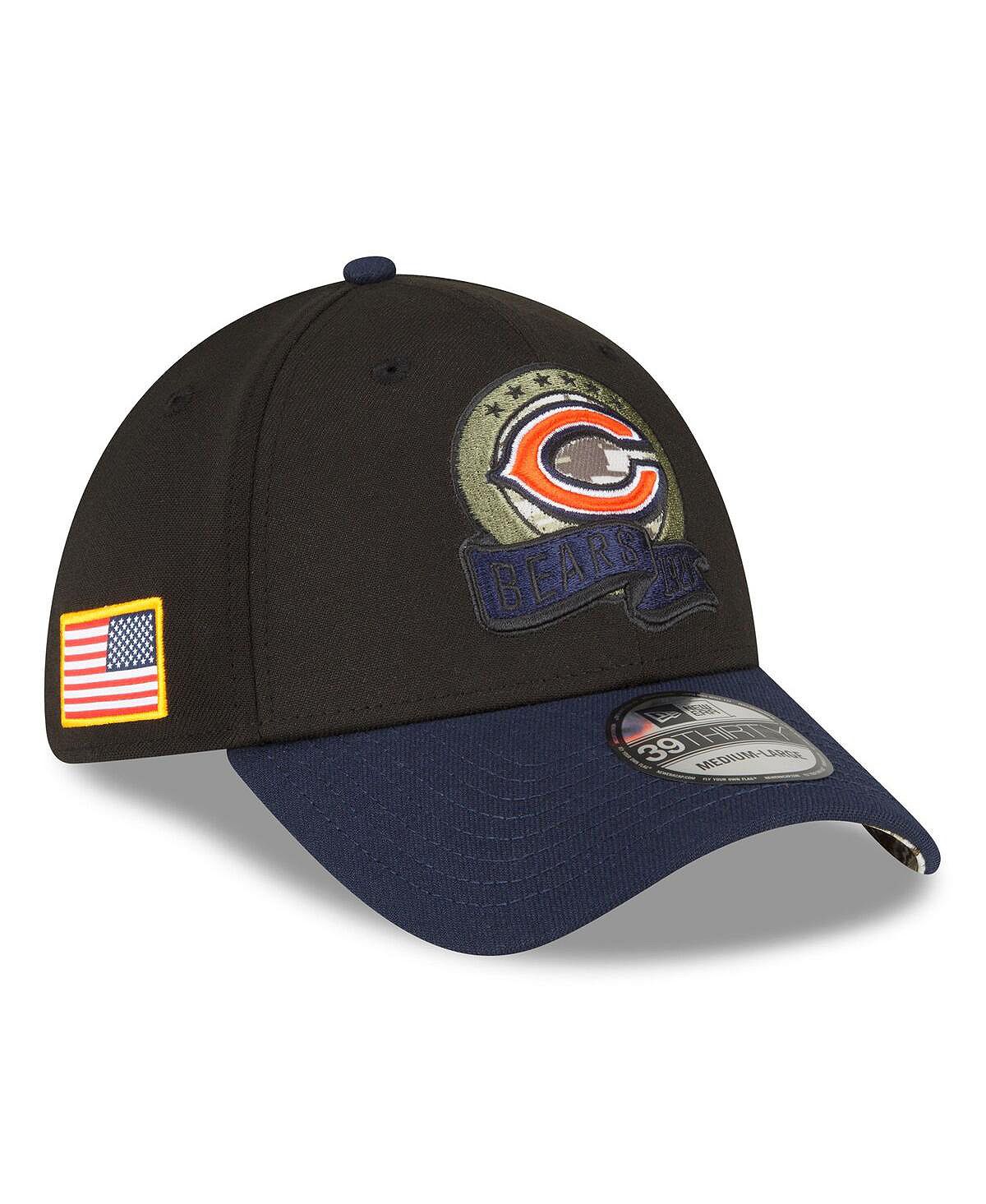 Мужская черная, темно-синяя кепка Chicago Bears 2022 Salute To Service 39THIRTY Flex Hat New Era