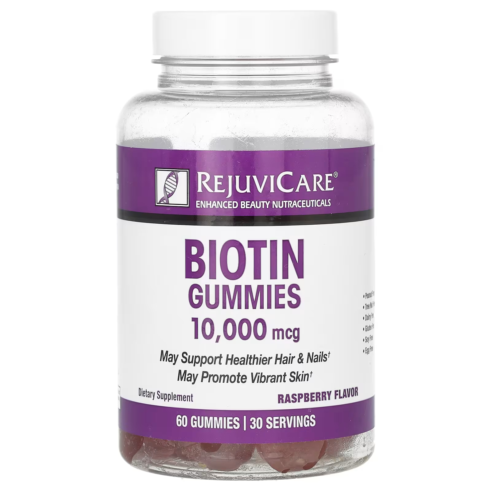 Пищевая добавка Rejuvicare Biotin Gummies Raspberry, 60 жевательных таблеток pacifica beauty gummies без фильтра для кожи арбузный вкус 60 жевательных таблеток