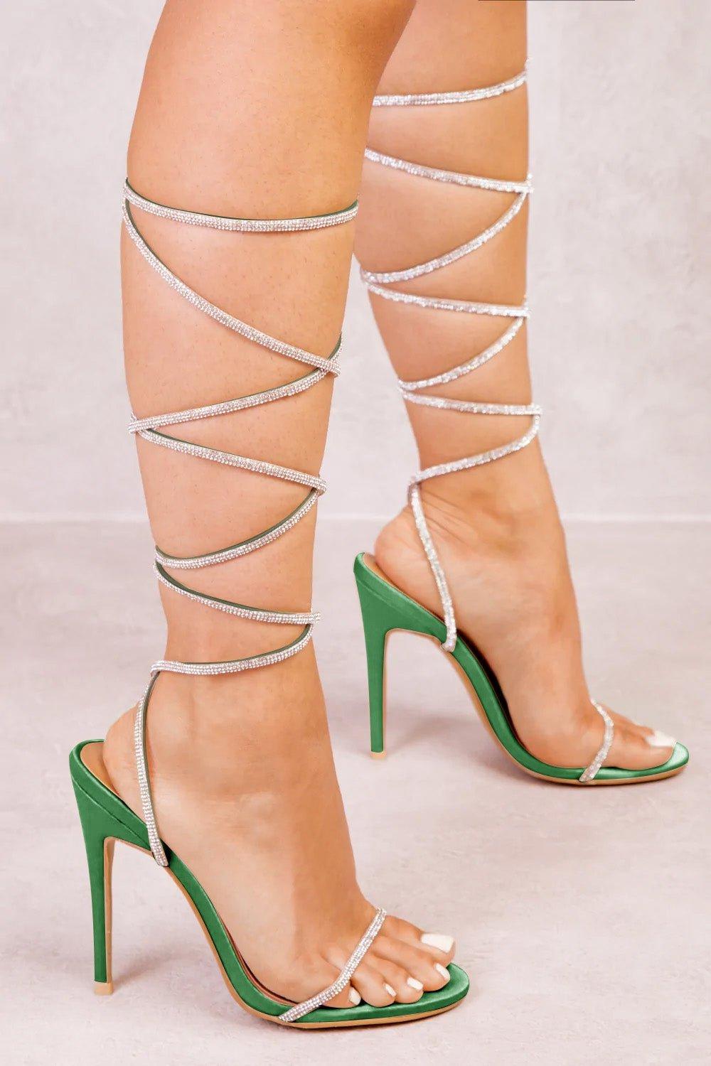 Туфли на высоком каблуке 'Ophelia' со шнуровкой и завязками на шнуровке со стразами Where's That From, зеленый
