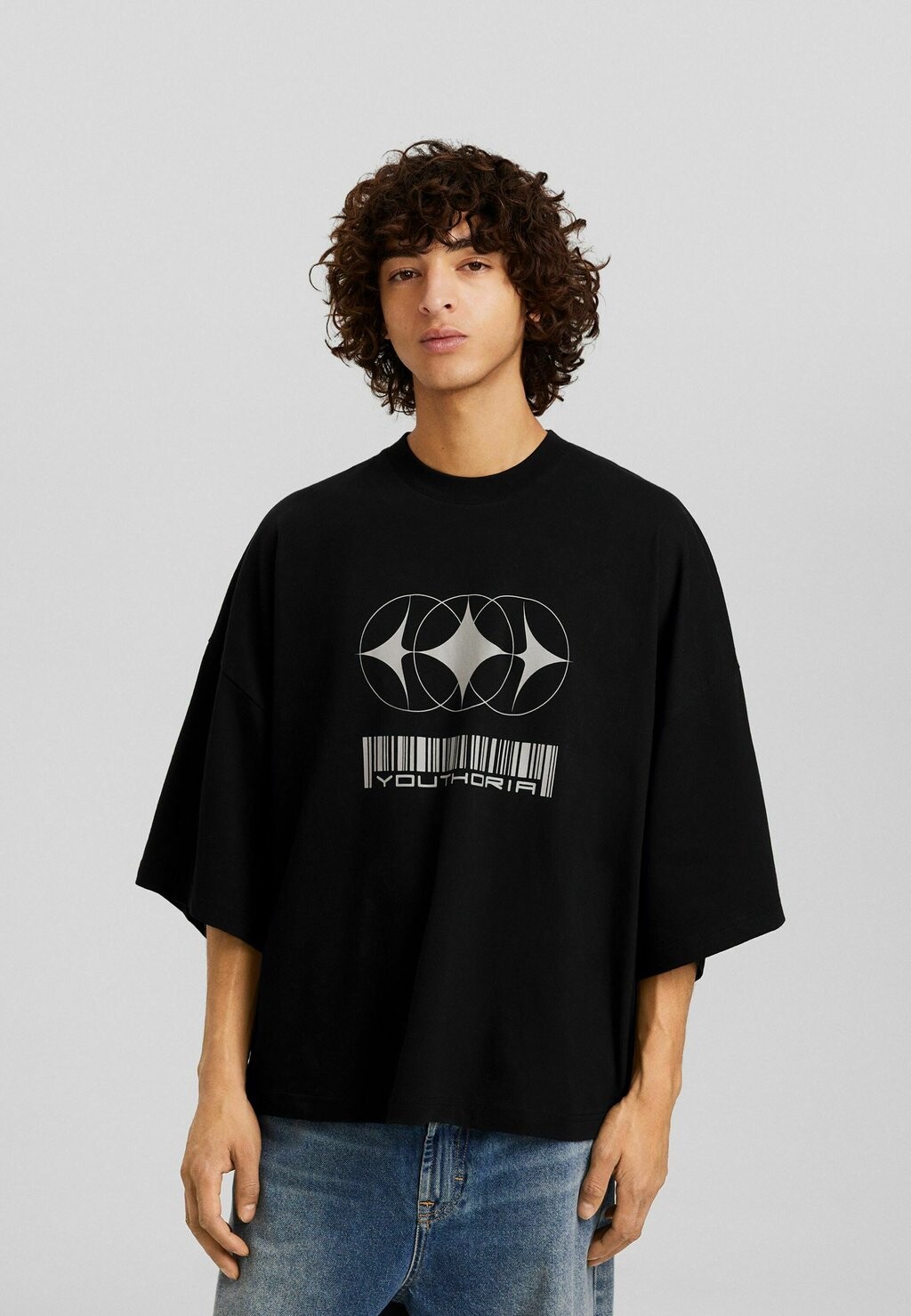 

Футболка с длинным рукавом Oversize Bershka, черный