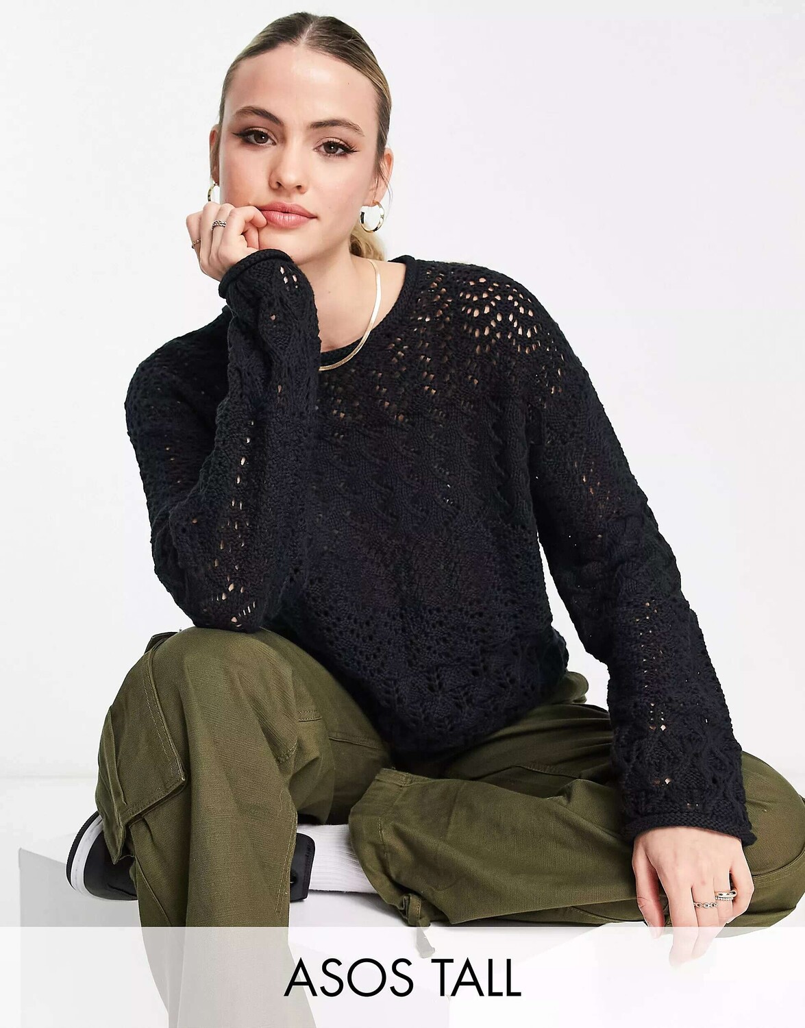 

Свитер черного цвета с круглым вырезом ASOS DESIGN Tall, Черный