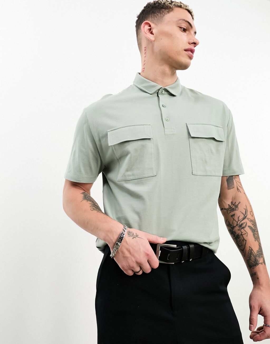 

Рубашка-поло свободного кроя цвета хаки свободного кроя ASOS DESIGN