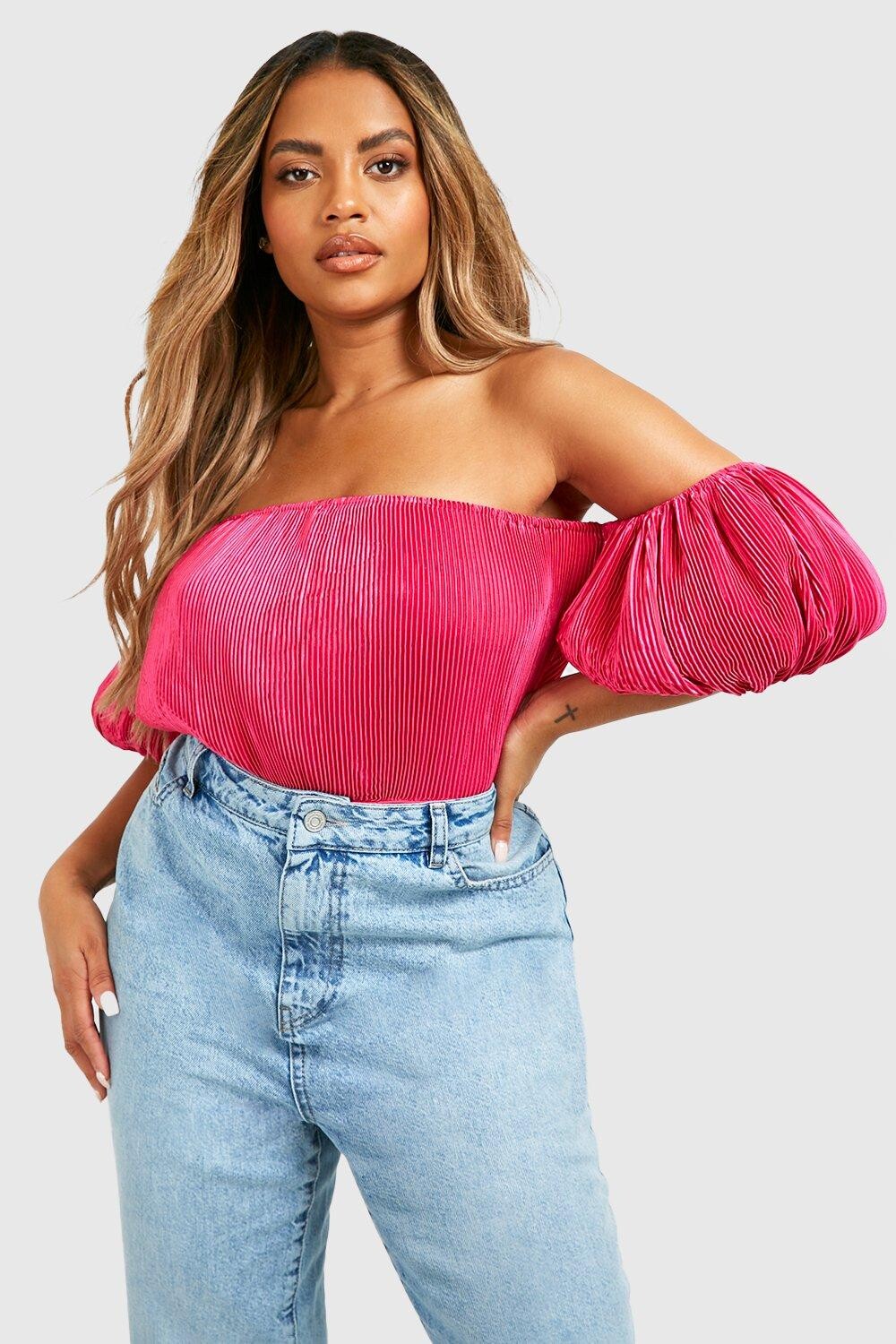 

Боди plus из атласного плиса с рукавами пуховыми рукавами Boohoo, розовый