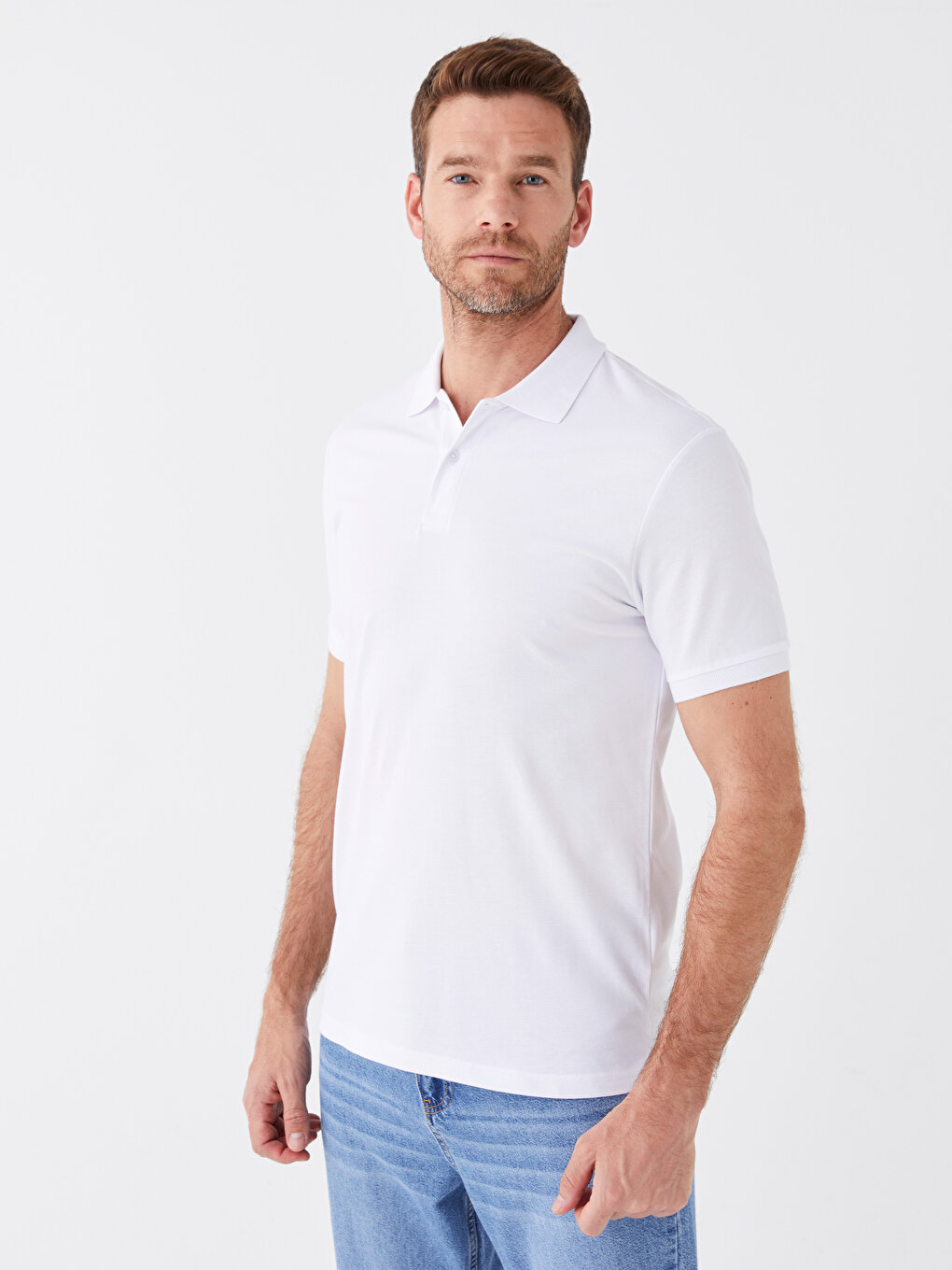 Мужская футболка из пике с короткими рукавами и воротником-поло LCWAIKIKI Classic, буксе белый